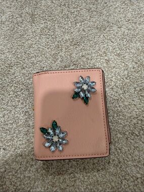 Aldo Pink Fold Wallet with Jewel Flower Accents